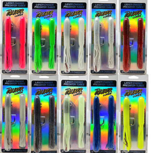 HCL Laker Chaser Tube Jigs make novice anglers good and good anglers great! Fish love our tubes so much they hold longer, giving you the time and confidence to Feel More Bites - Set More Hooks and Catch More Fish!

Lake Trout Fishing, vertical jigging. Trout tube, targeting lakers, lake trout GLOW tube jig, tube jig, lake trout jigging, Lakers, Pearl Blue Laker Chasers, Laker Jig