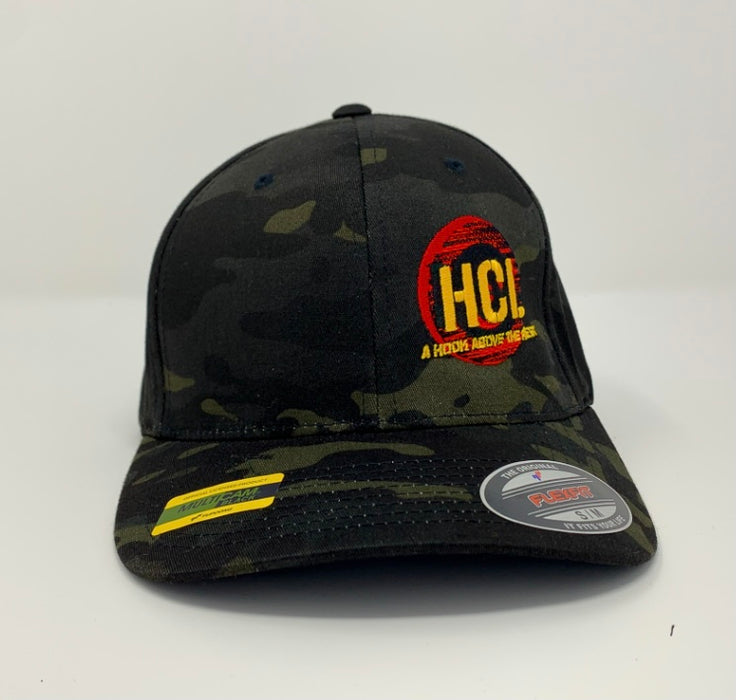 black camouflage flex fit hat, apparel, clothing